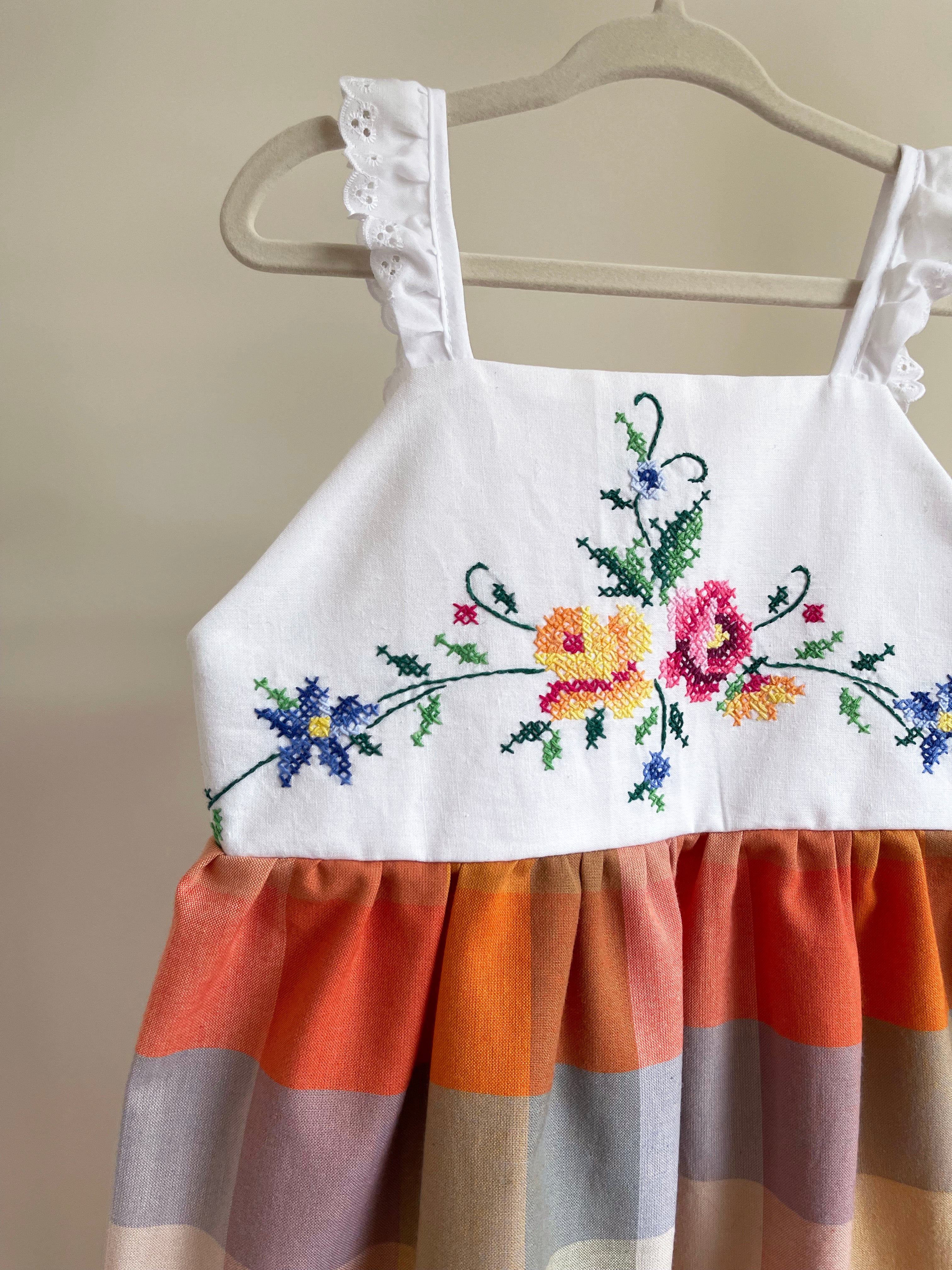 The Meadow Dress - Rainbow Cross-stitch 3-4 years