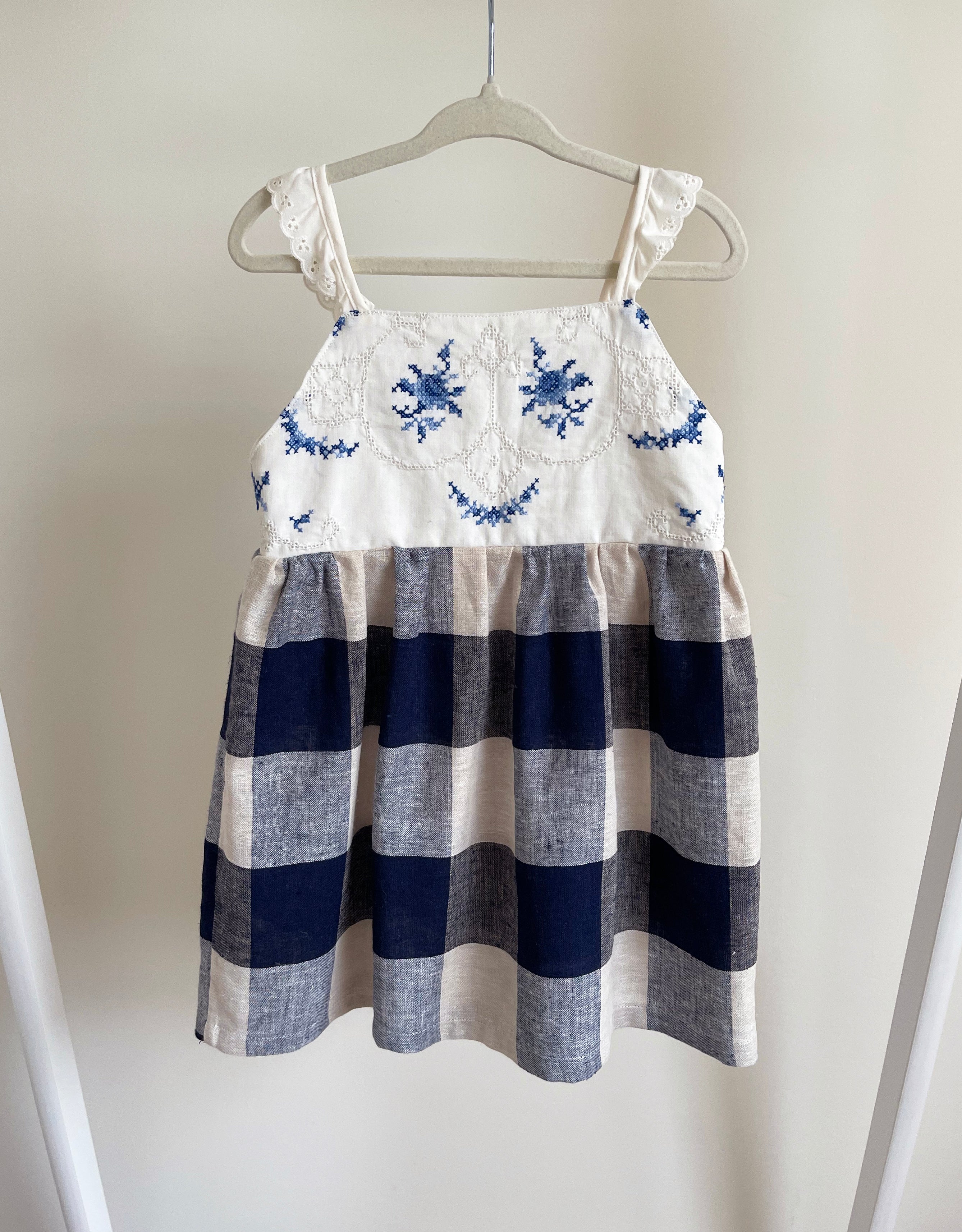 The Marzipan Dress - Blue Cross-stitch 2-3 yrs