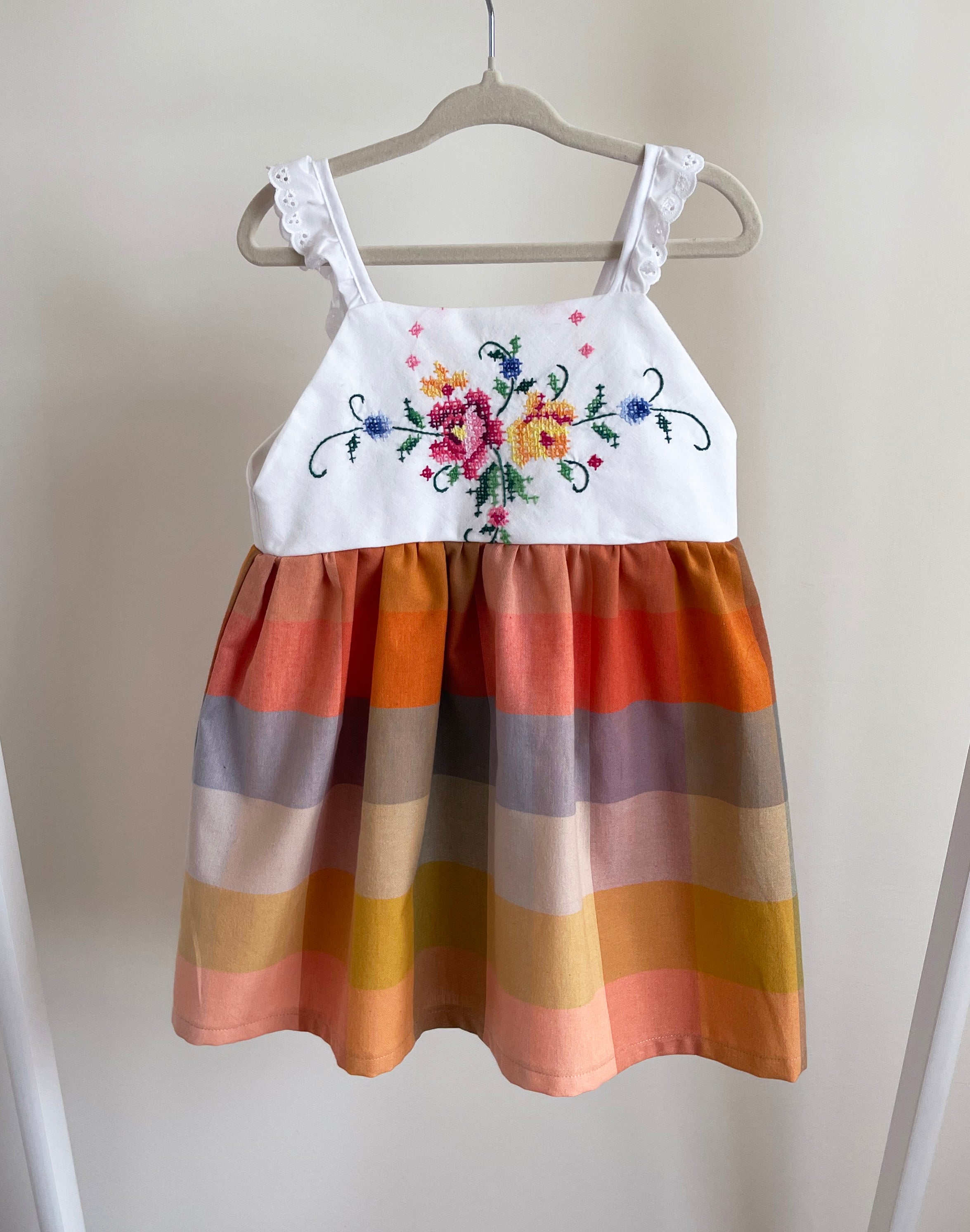 The Meadow Dress - Rainbow Cross-stitch 2-3 yrs