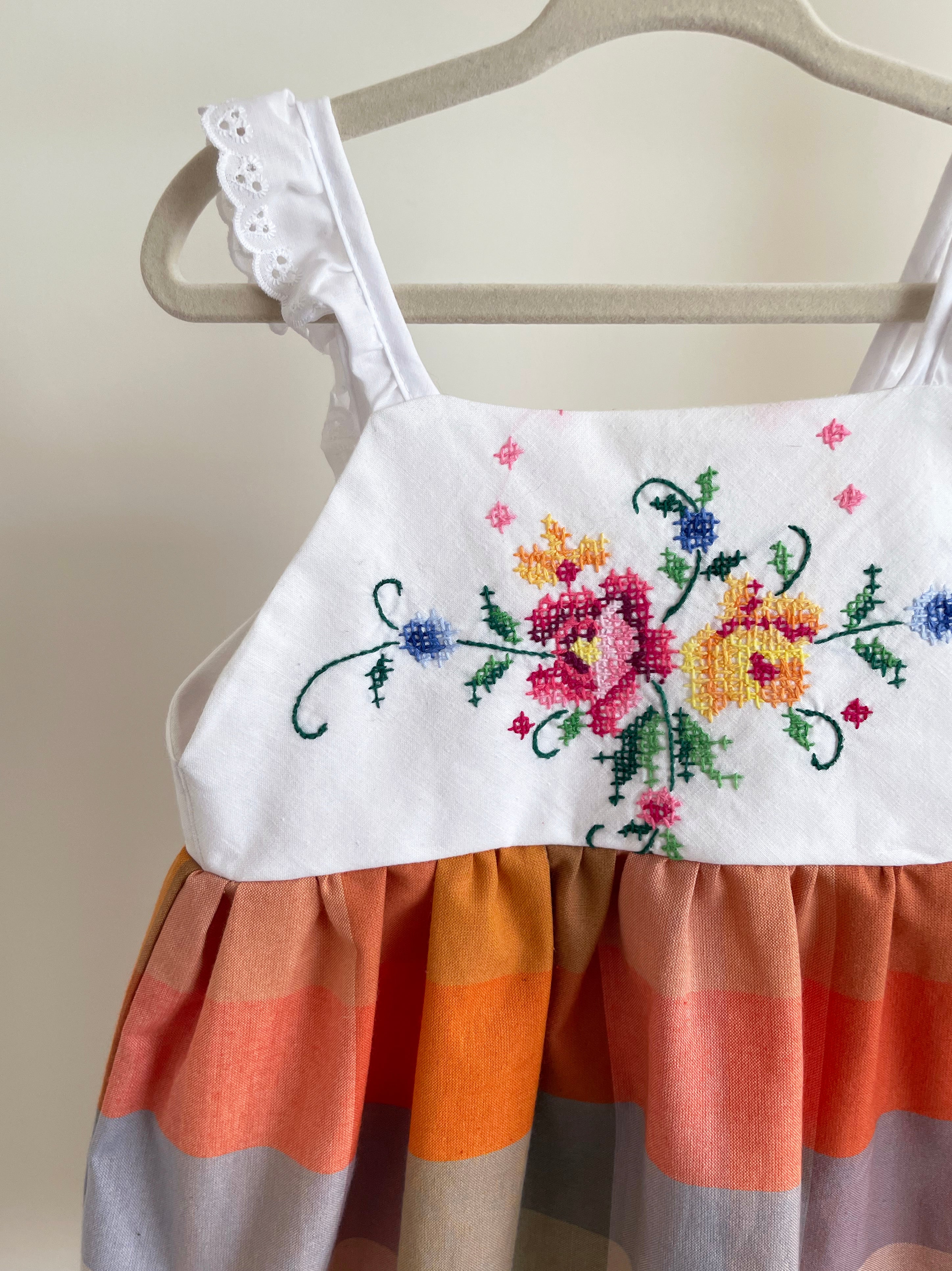 The Meadow Dress - Rainbow Cross-stitch 2-3 yrs