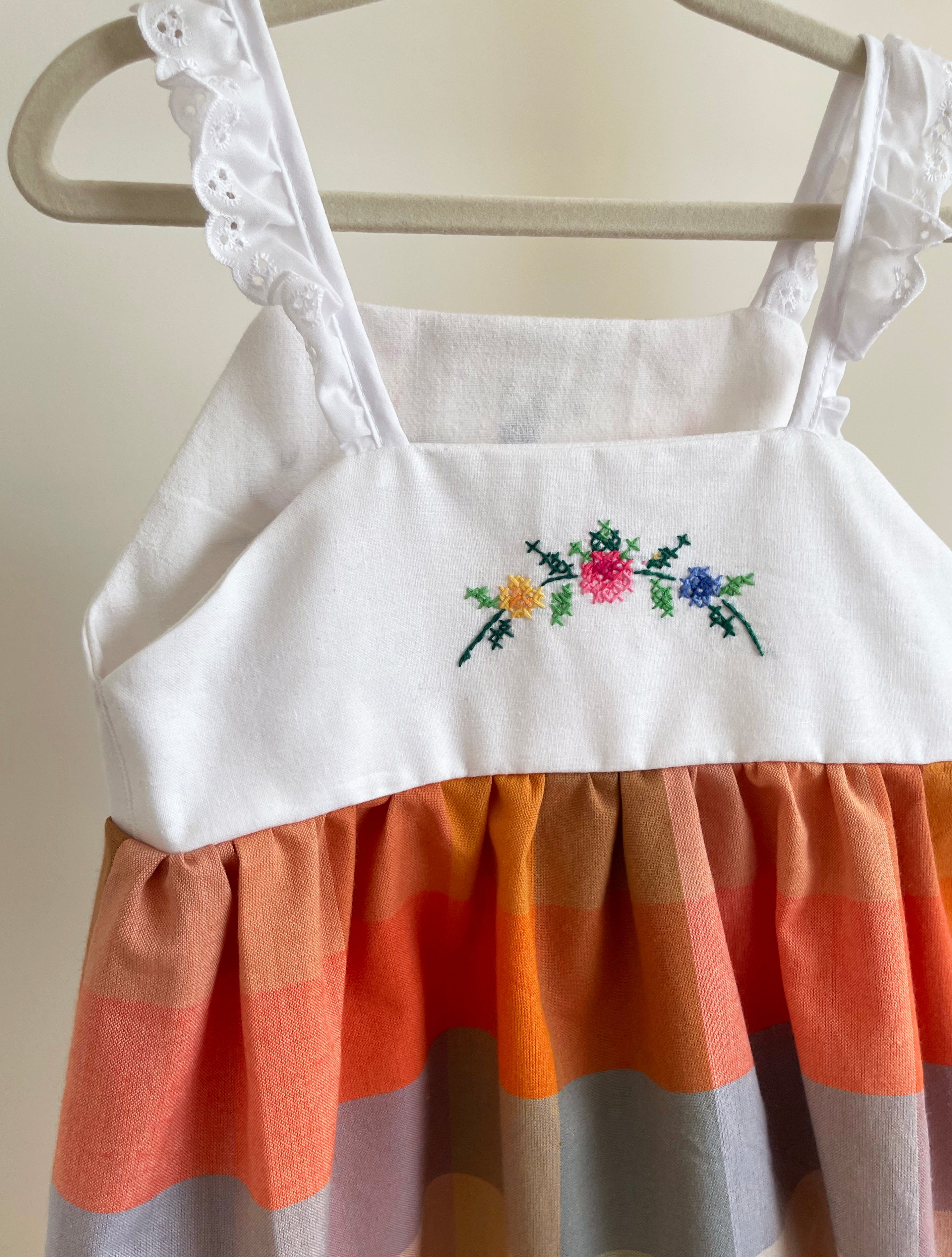 The Meadow Dress - Rainbow Cross-stitch 2-3 yrs