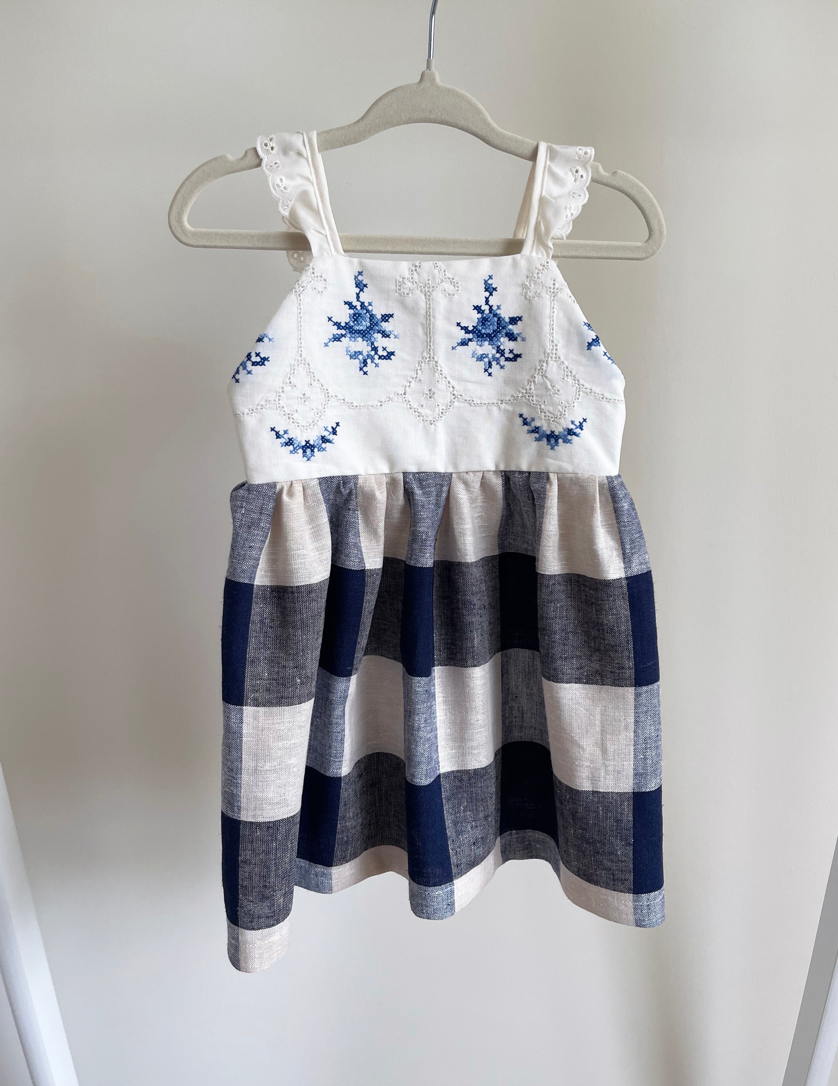 The Meadow Dress - Blue Cross-stitch 6-12 months