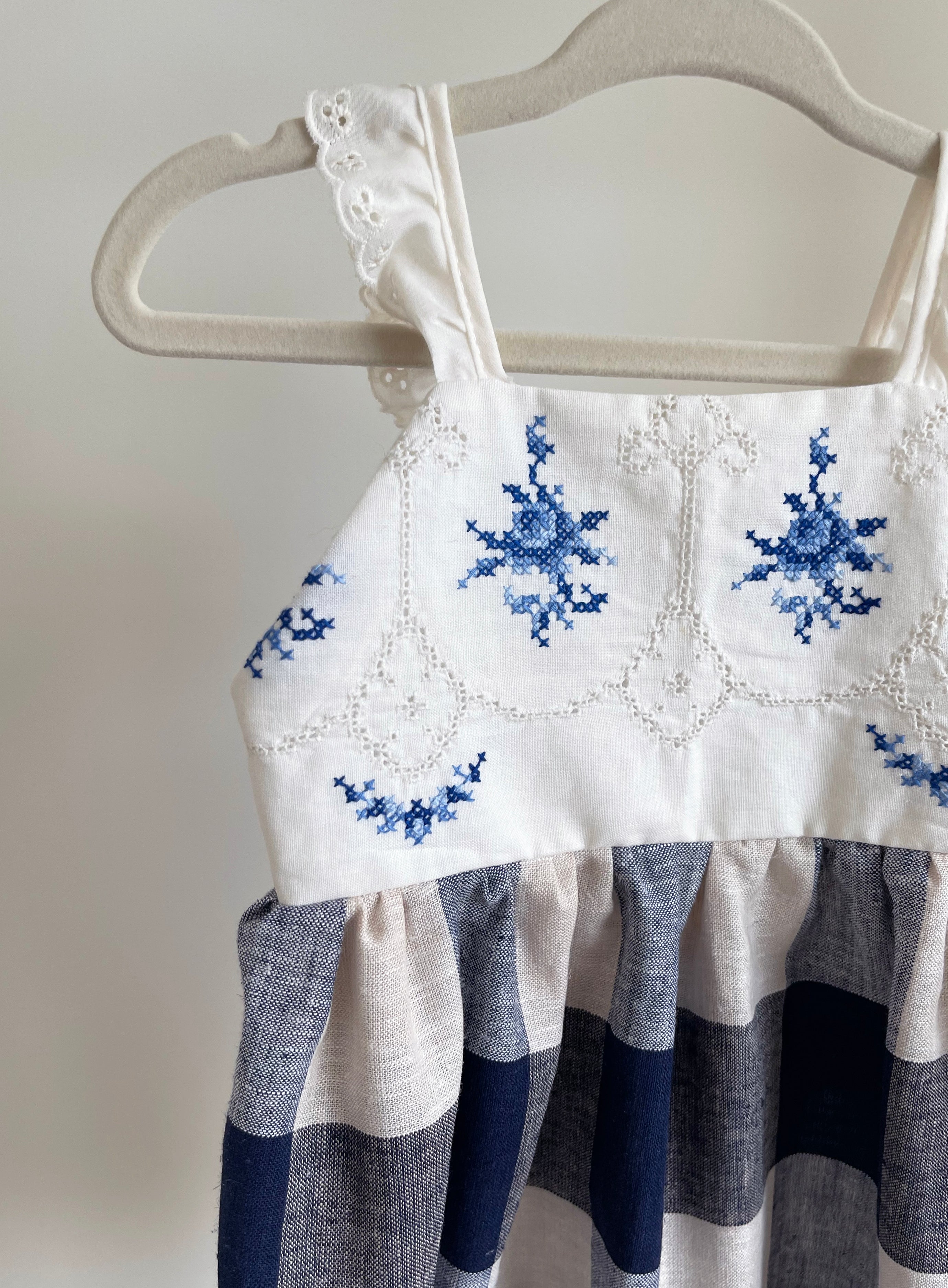 The Meadow Dress - Blue Cross-stitch 6-12 months