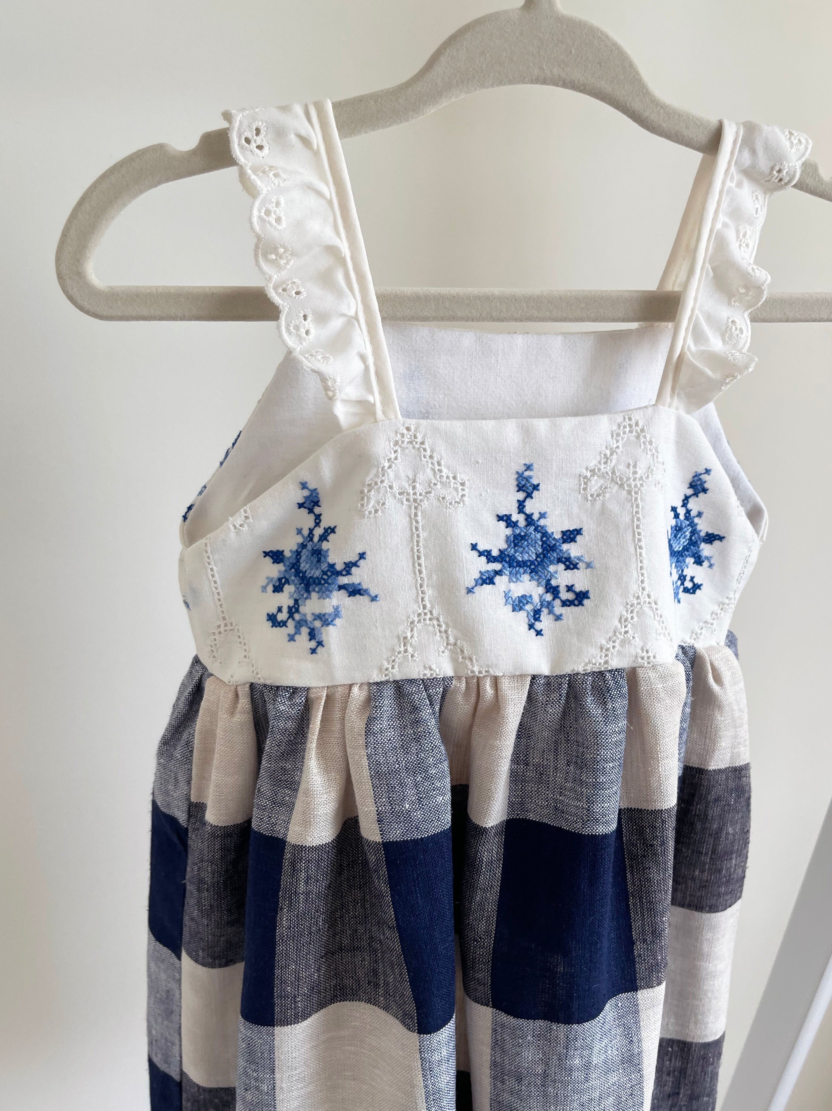 The Meadow Dress - Blue Cross-stitch 6-12 months
