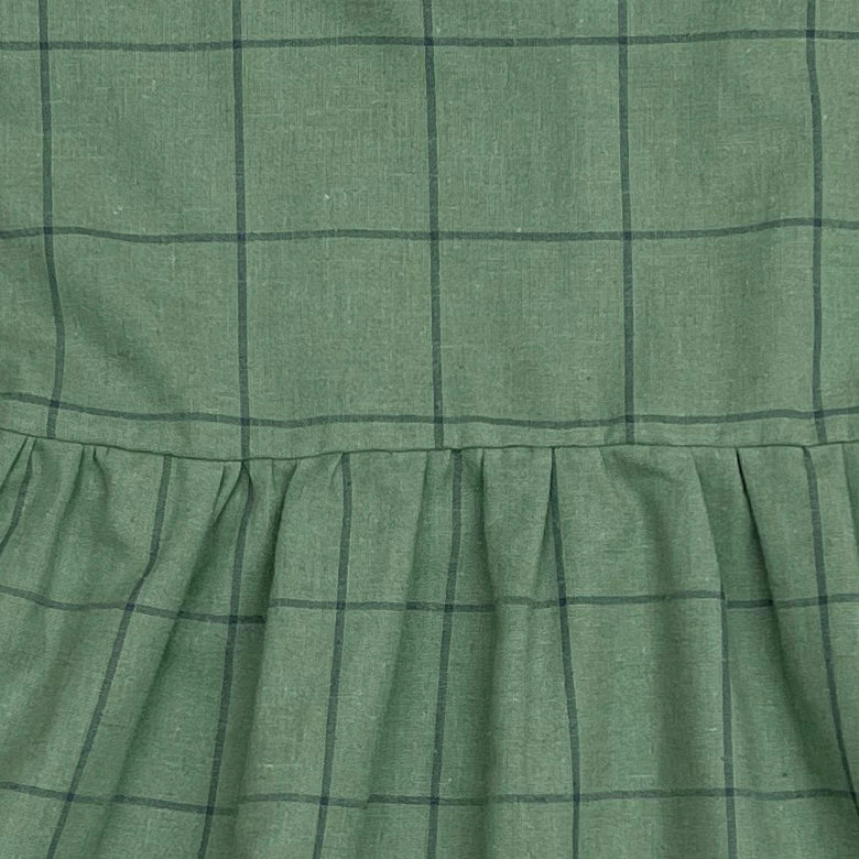 The Samphire Smock Dress - Pea Green Grid 3-4 yrs