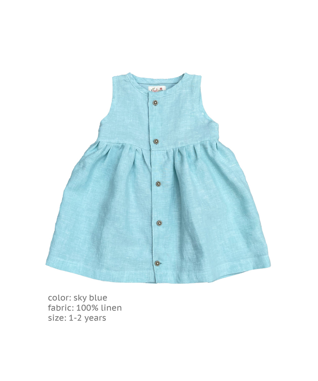 The Daisy Dress - Sky Blue Linen 1-2 years