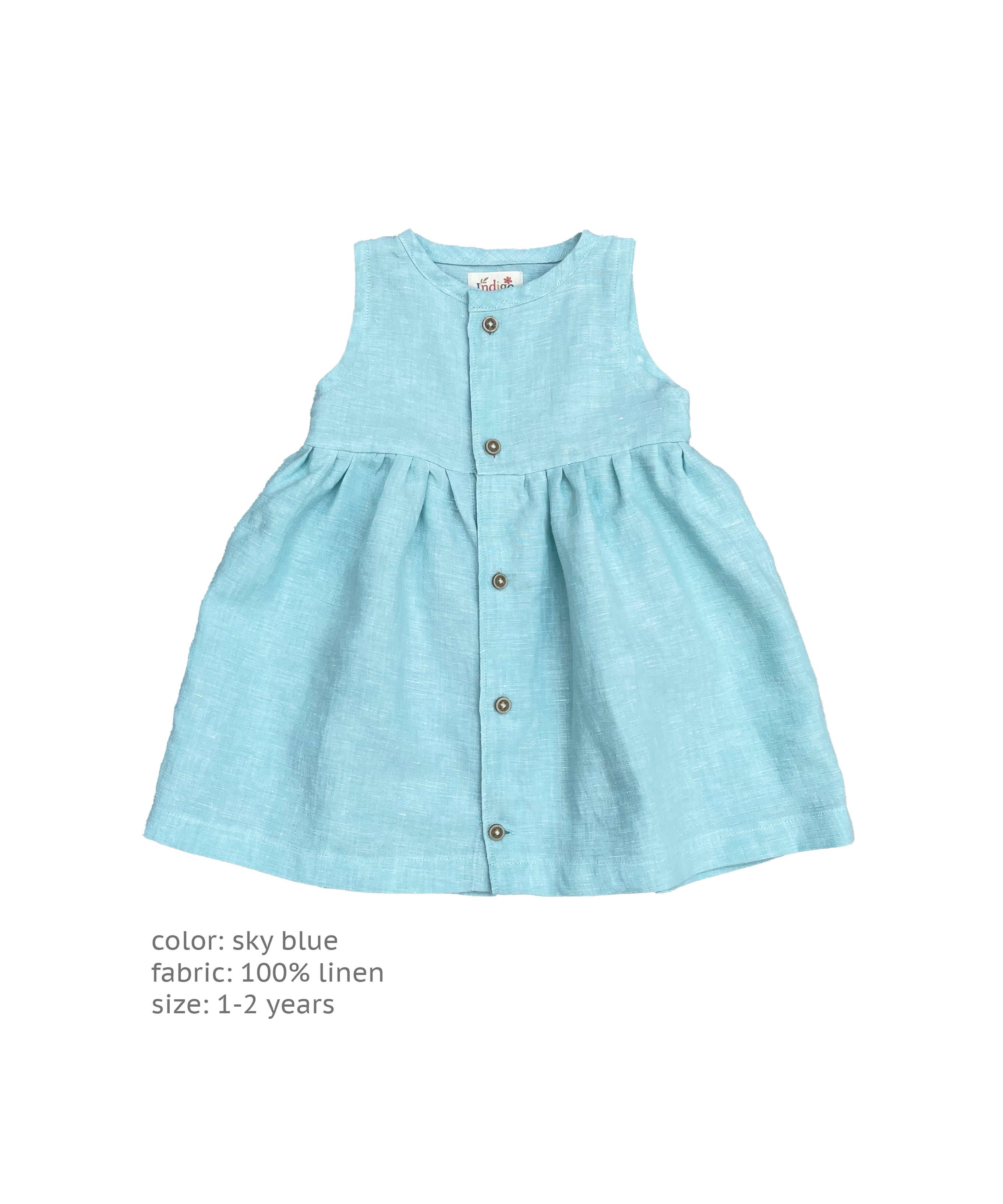 The Daisy Dress - Sky Blue Linen 1-2 years