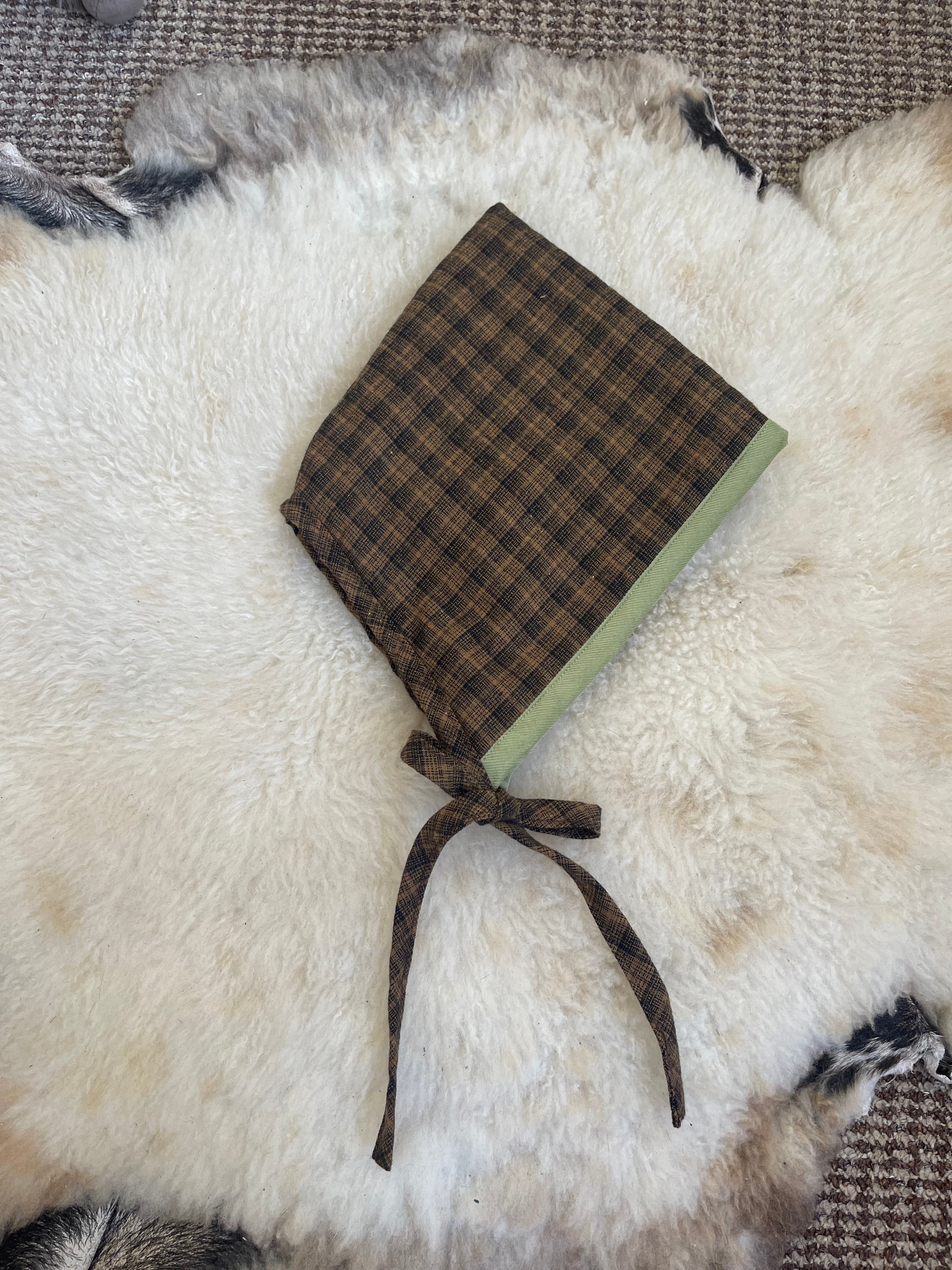 The Pixie Bonnet - Brown Check and Sage 2-5 yrs