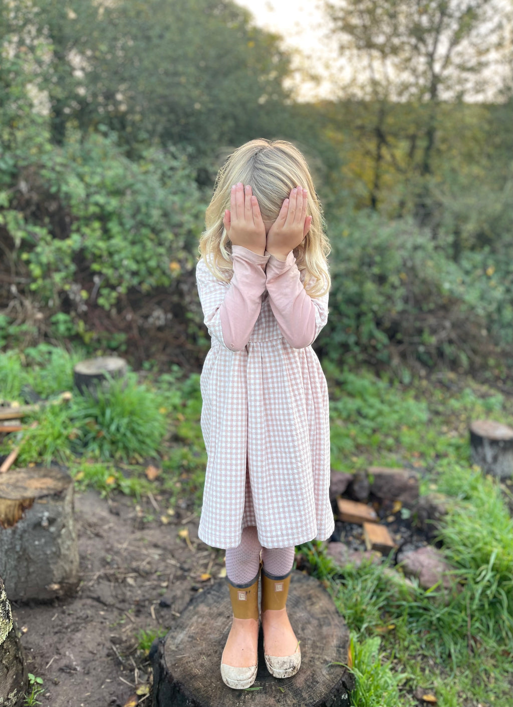 The Samphire Smock Dress - Pea Green Grid 3-4 yrs