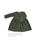 Rowan Dress - Moss Green Grid 2-3 yrs