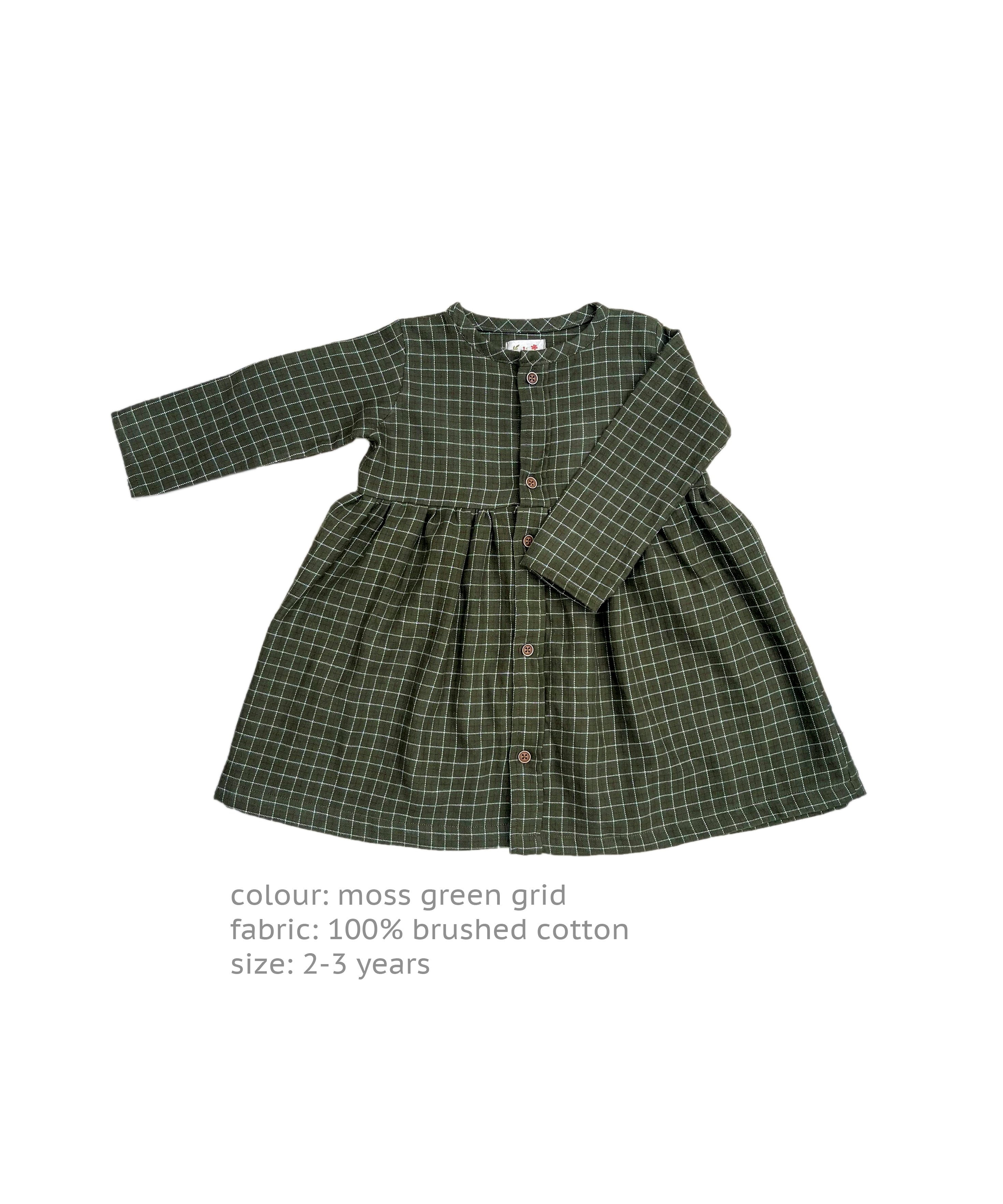 Rowan Dress - Moss Green Grid 2-3 yrs