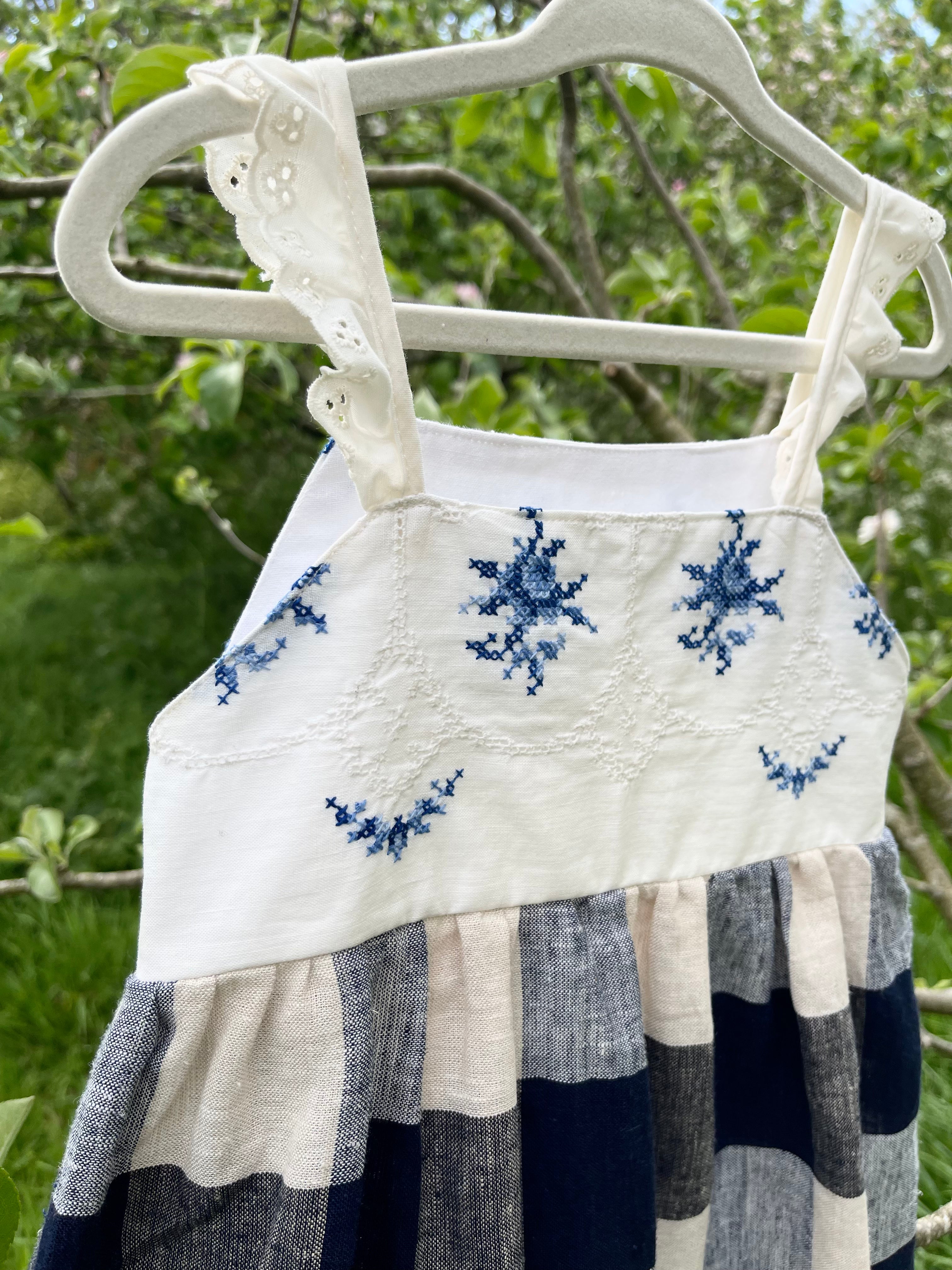 The Meadow Dress - Blue Cross-stitch 2-3 yrs