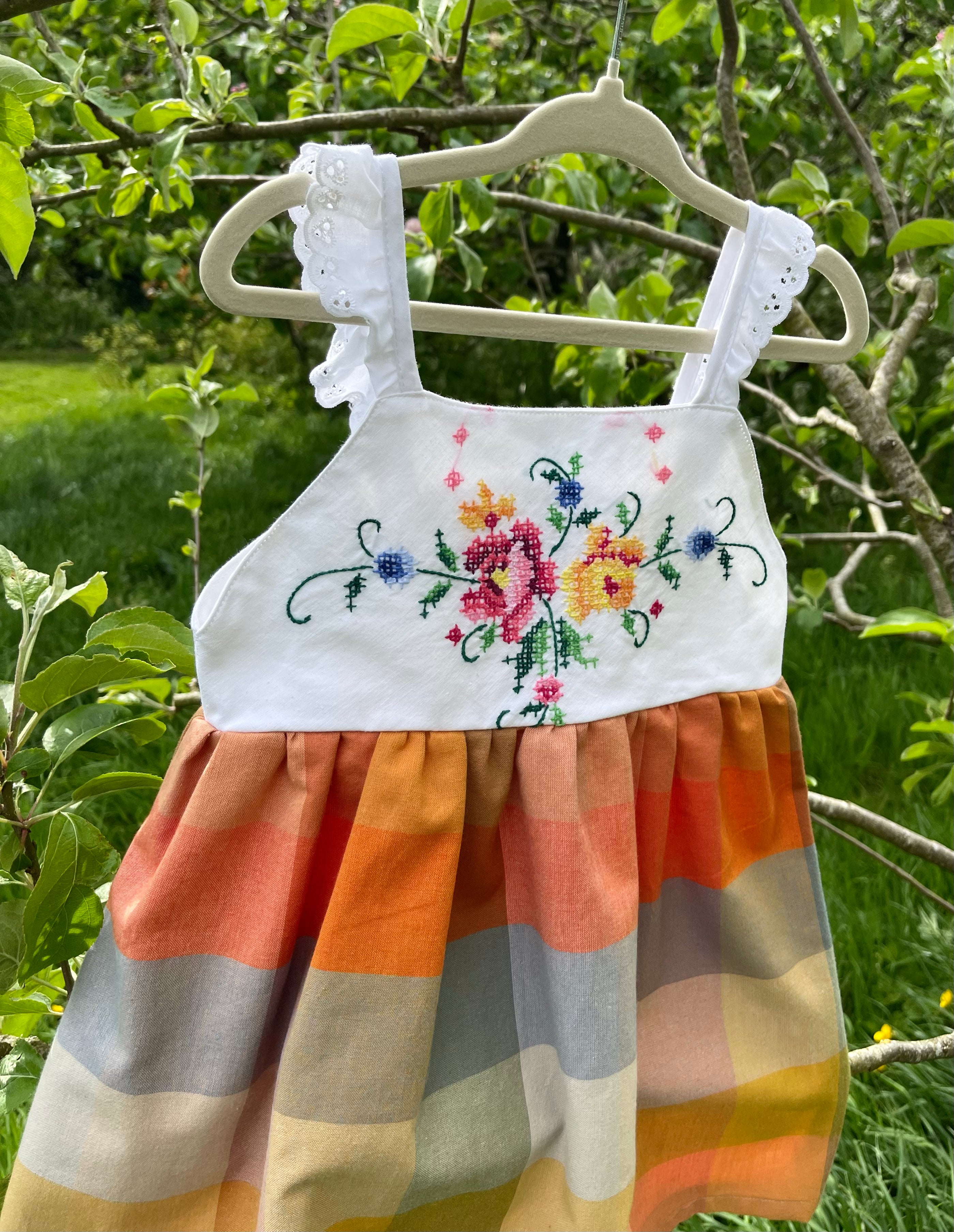 The Meadow Dress - Rainbow Cross-stitch 2-3 yrs