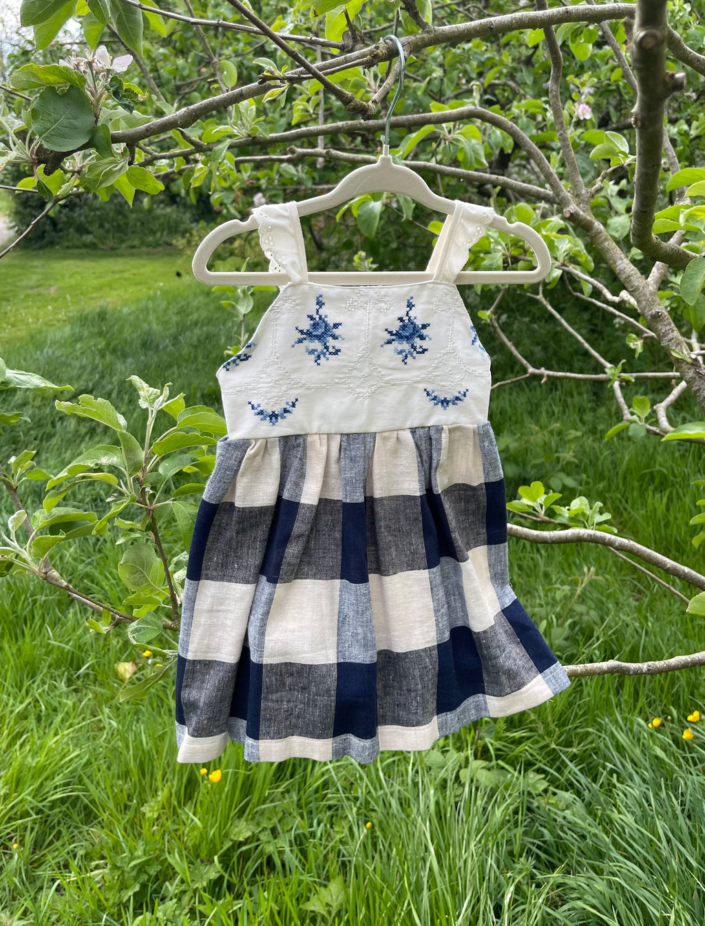 The Meadow Dress - Blue Cross-stitch 6-12 months