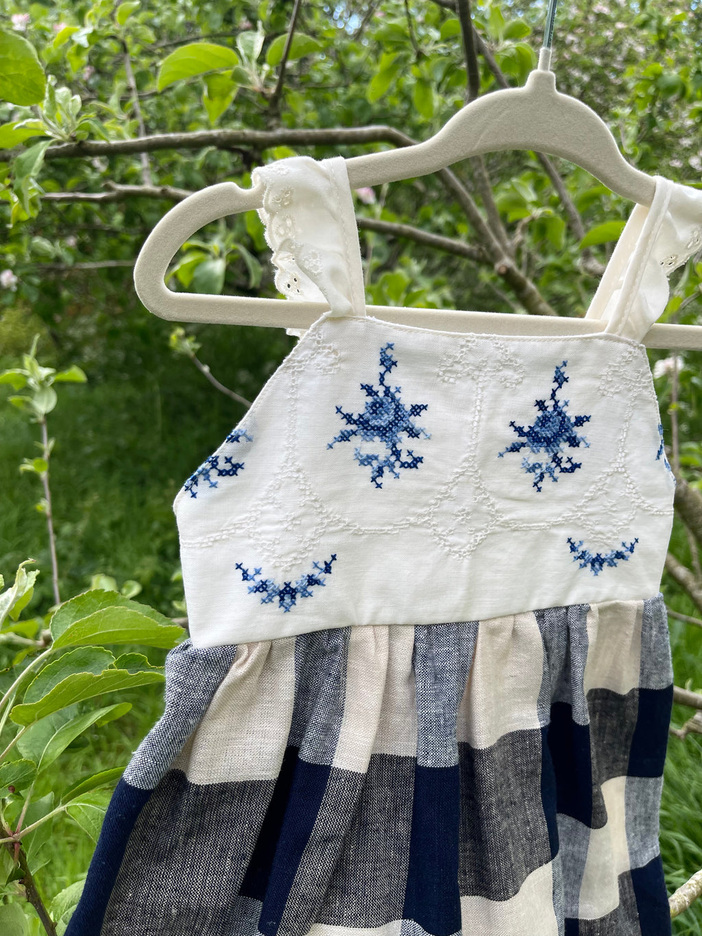 The Meadow Dress - Blue Cross-stitch 6-12 months