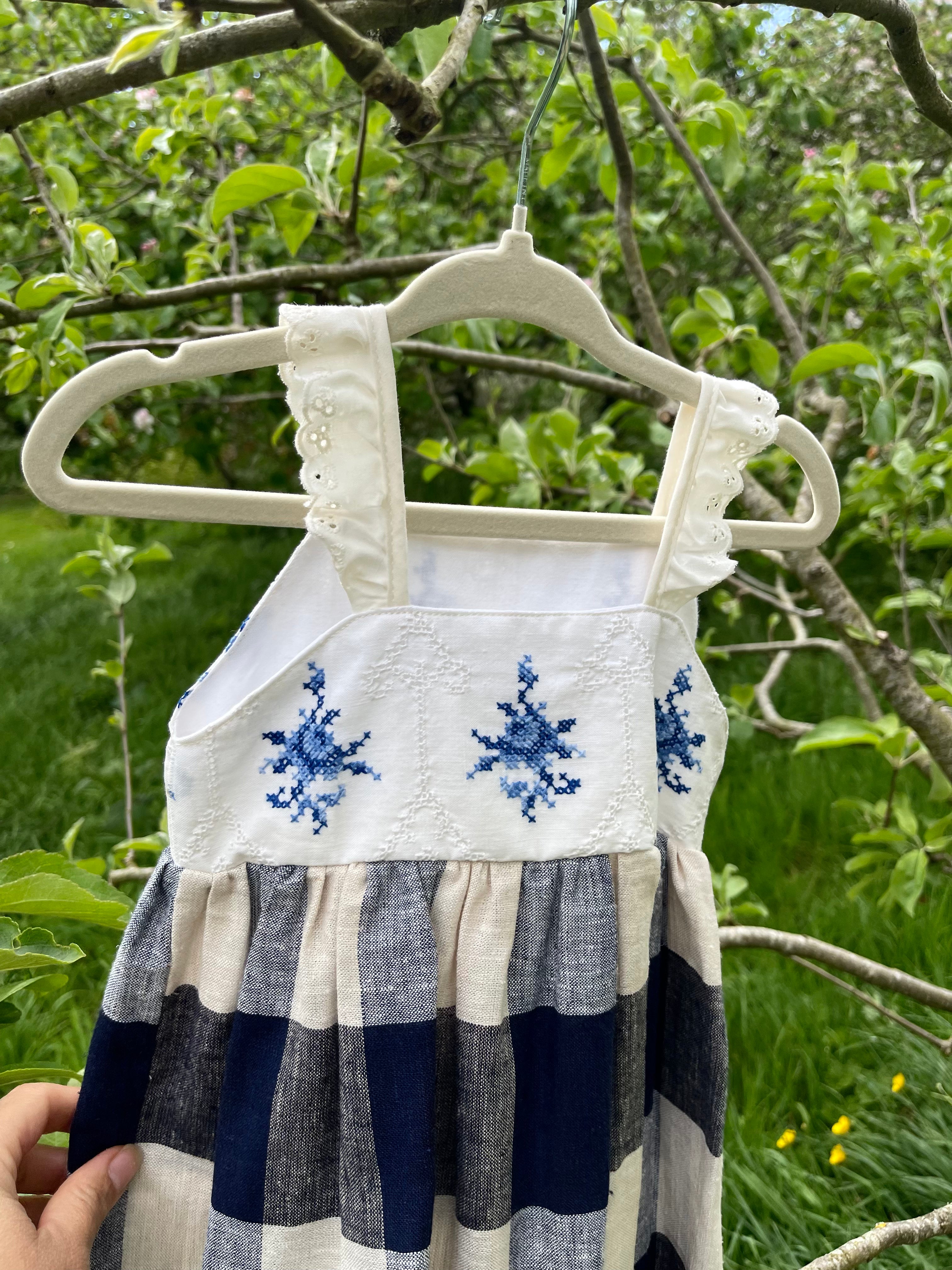 The Meadow Dress - Blue Cross-stitch 6-12 months